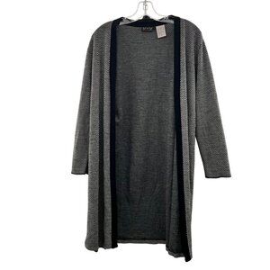 M.H.M. Open Front Chevron Print Cardigan 3/4 Sleeve Black/White Size Medium